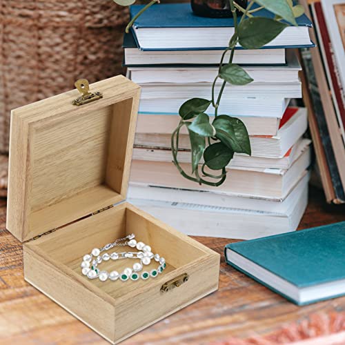 2 Pack Unfinished Wood Box, Rectangular Unfinished Wooden Box with Hinged Lid and Front Clasp Natural Wood Storage Boxes for Jewelry Container