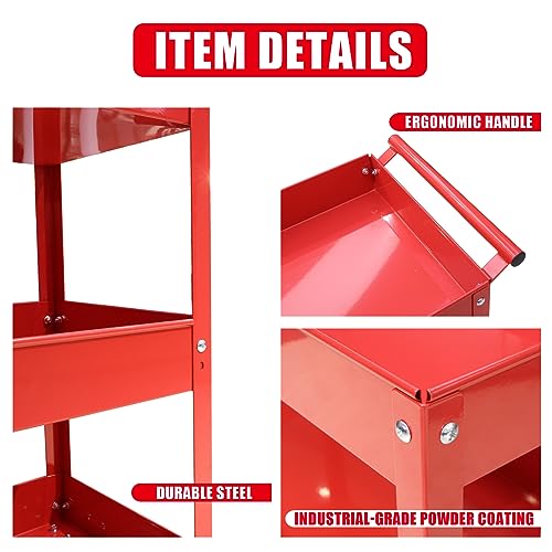 Torin Heavy Duty Utility Cart with 3 Shelf Tiers, Rolling Tool Cart on Wheels, 400lbs Load Capacity, for Garage Warehouse Workshop, APTC302B, Red Torin