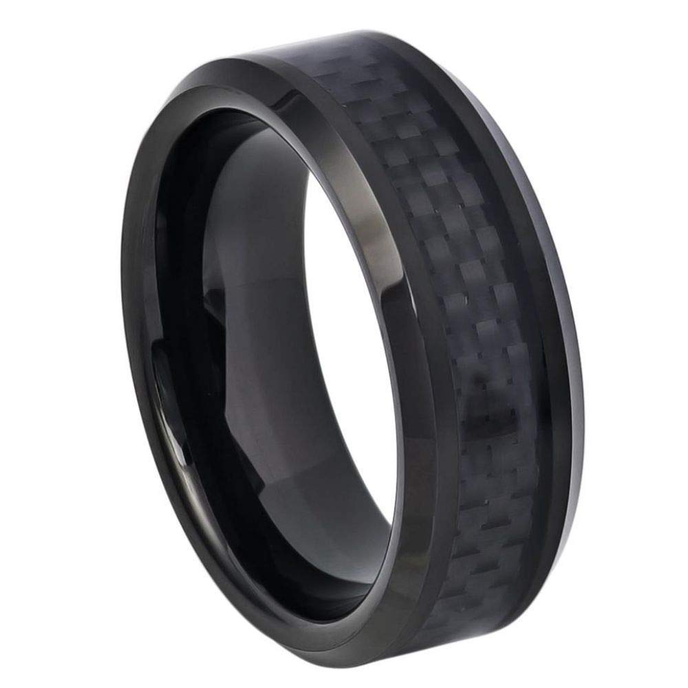 Free Personalized laser engraving Ring for Men and Ring for Women Ceramic Band Rings 8mm Black Carbon Fiber Inlay Wedding Band Ring Ideal Rings for - WoodArtSupply