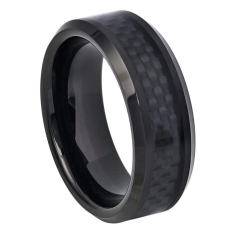Free Personalized laser engraving Ring for Men and Ring for Women Ceramic Band Rings 8mm Black Carbon Fiber Inlay Wedding Band Ring Ideal Rings for Tungsten Jeweler