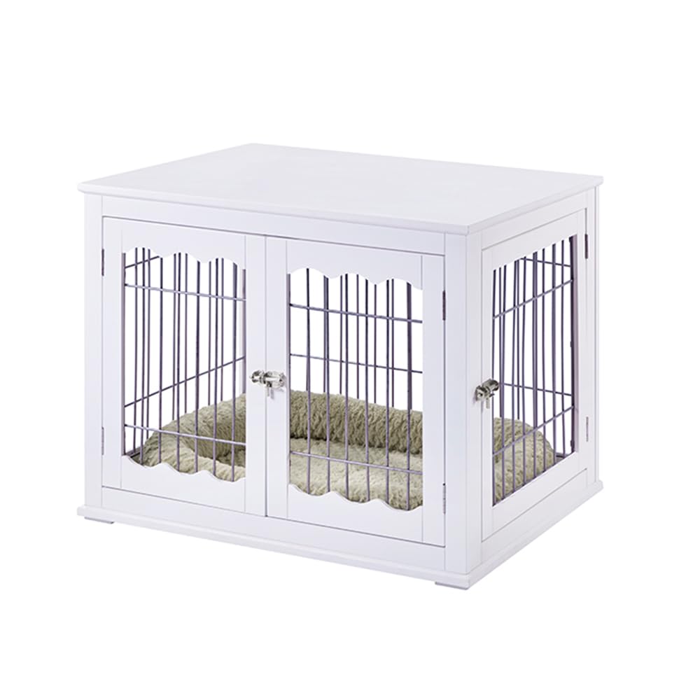 unipaws Furniture Style White Dog Crate for Medium Dogs, Indoor Aesthetic Puppy Kennel, Modern Decorative Wood Wire Pet House Dog Cage, Pretty Cute - WoodArtSupply