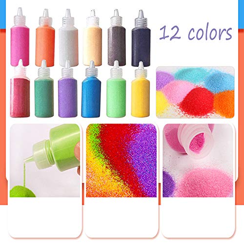 12 PCS Art Sand,1.25oz Bottles DIY Arts and Crafts Kit,Scenic Sand for Kids' Arts & Crafts,Terrarium Sand Play DIY Drawing Sandbox Wedding Sand for Panxxsen