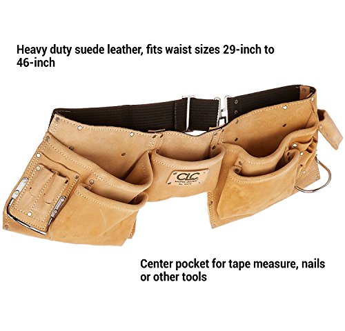 Custom LeathercraftI427X Heavy Duty Contractor-Grade Suede Leather Work Apron, 2 Steel Hammer Loops, 12 Pockets, Tan , Brown Custom Leathercraft