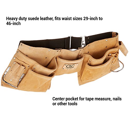 Custom LeathercraftI427X Heavy Duty Contractor-Grade Suede Leather Work Apron, 2 Steel Hammer Loops, 12 Pockets, Tan , Brown - WoodArtSupply