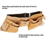 Custom LeathercraftI427X Heavy Duty Contractor-Grade Suede Leather Work Apron, 2 Steel Hammer Loops, 12 Pockets, Tan , Brown Custom Leathercraft