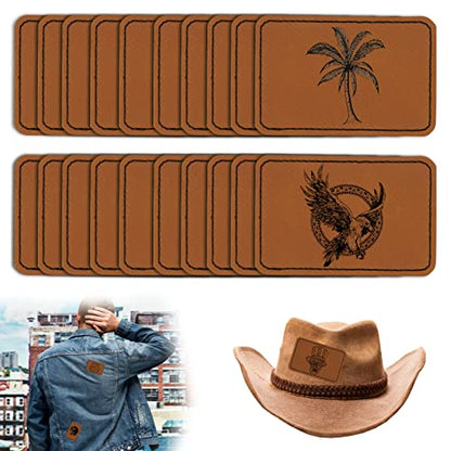 20 Pcs Rectangle Leatherette Hat Patches with Adhesive, Rustic Leatherette Custom Patches Faux Blank Leather Patches for Hats, Custom Fabric Repair