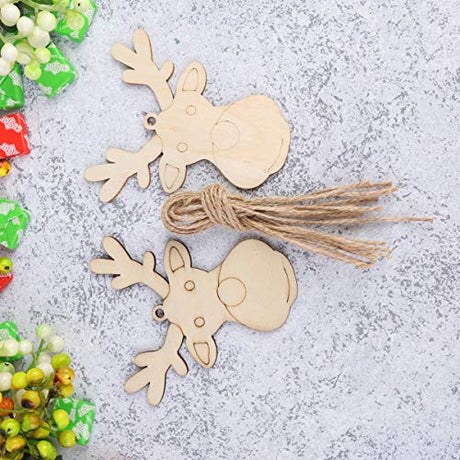 Amosfun 20PCS Christmas Unfinished Reindeer Head Wood Hanging Pendant DIY Painted Wood Tag Xmas Tree Decoration (Style B) Amosfun