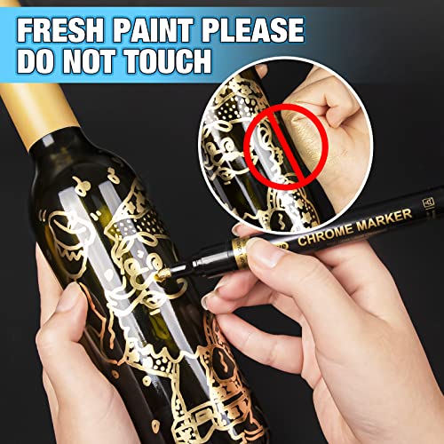 5 Liquid Gold Paint Pens for Art, Mirror Chrome Marker, Reflective Gloss Permanent Marker, Touch Up Repair Paint Pen for Model, Wood, Rock, Glass, DAPAWIN