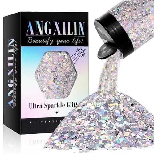 ANGXILIN Holographic Chunky Glitter, 190g/6.7oz Chunky and Fine Mixed Craft Glitter, Bulk Laser Sequin Glitter for Face Body Nail Art,Epoxy Resin ANGXILIN