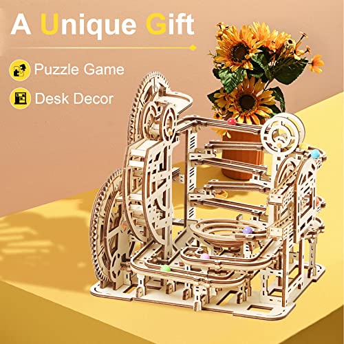 Hallisun 3D Wooden Puzzles for Adults, Rollercoaster Marble Maze Run Model DIY Building Kits Block Craft, Mechanical Gear Kit Hobbies Toys Valentines