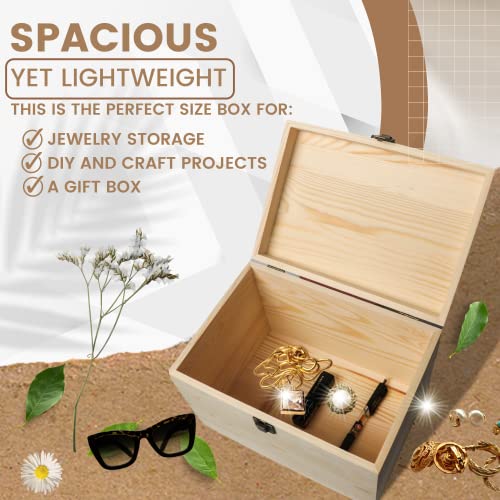 10x7x7-Inch Unfinished Wooden Box with Hinged Lid & Front Clasp for DIY Art Project Crafts Woodcraft Keepsake - Easy to Stain Paint Wood Burning VIKOS Products