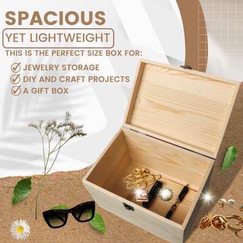 10x7x7-Inch Unfinished Wooden Box with Hinged Lid & Front Clasp for DIY Art Project Crafts Woodcraft Keepsake - Easy to Stain Paint Wood Burning - WoodArtSupply