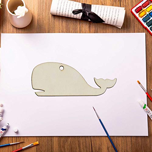 20pcs Sea Animals Wood DIY Crafts Cutouts Wooden Whale Shaped Hanging Ornaments with Twines Gift Tags for DIY Projects Ocean Theme Party Decorations