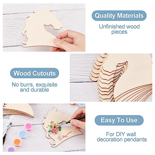 OLYCRAFT 10pcs Unfinished Wood Horse Blank Wood Slices Horse Shape Wooden Pieces Unfinished Blank Slices Natural Wood Cutouts for DIY Project OLYCRAFT