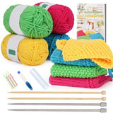 Aeelike Knitting Kits for Beginners, 4 Pcs Bamboo and Metal Knitting Needle Set with Cotton Yarn, Knitting Set for Making Dishcloth with Step-by-Step Aeelike