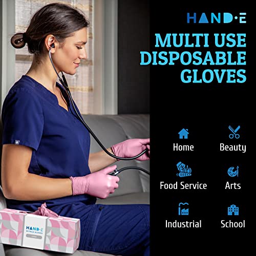 Hand-E Touch Pink Nitrile Disposable Gloves Small, 50 Count - Esthetician, Nail Tech, Microblading, Hair Dye & Stylist, Salon, Cleaning Gloves - Hand-E Touch