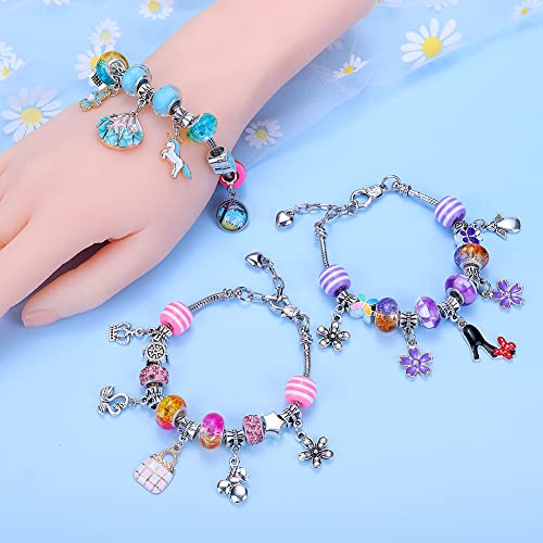 VICTLOV 126 Pieces Charm Bracelet Making Kit, DIY Craft for Girls, Unicorn/Mermaid Crafts Gifts Set for Arts and Crafts for Girls Teens Ages 8-12 VICTLOV
