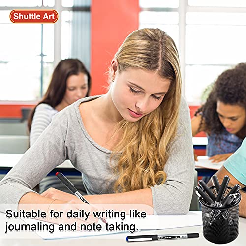 Shuttle Art Rollerball Pens, 10 Pack(8 black 1 blue 1 red) Liquid Ink Pens, 0.5mm Extra Fine Point, Quick Drying for Writing Journaling Taking Notes Shuttle Art