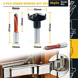 Akylin 3 Pcs 10mm Shank Hinge Boring Set, Solid Carbide Tipped Akylin