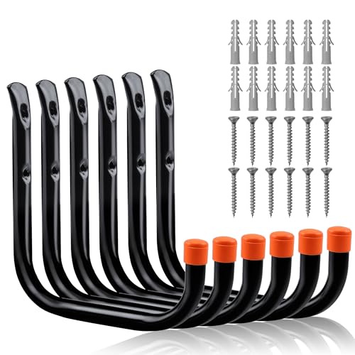 HORUSDY 6 Pack Garage Hooks, Utility Hooks, Garage Hooks Heavy Duty Wall Hooks (Large - 8 inch) HORUSDY
