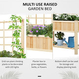 Outsunny 47'' Wooden Raised Garden Bed with Trellis, Coutryside Style Elevated Planter Box Stand with Open Storage Shelf, Spacious Planting Area for Outsunny