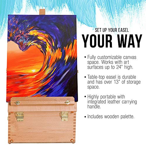 U.S. Art Supply Grand Cayman Extra Large 2 Drawer Adjustable Wood Table Sketchbox Easel, Paint Palette, Premium Beechwood - Portable Wooden Artist - WoodArtSupply