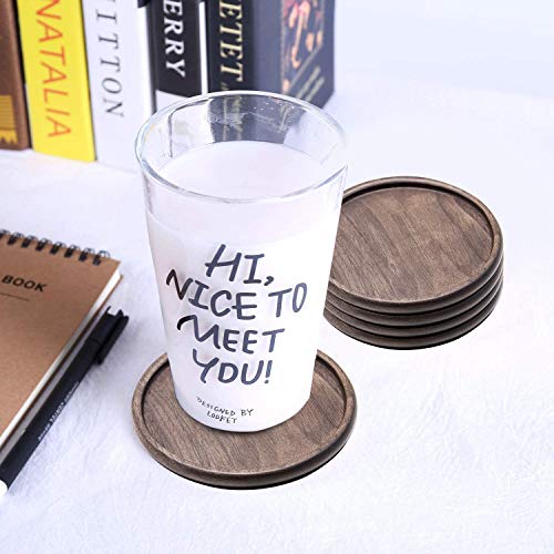 Wood Drink Coasters with Metal Holder, GOH DODD 4 Inch 6 Pieces Wooden Coasters Cup Coaster Set for Bar Kitchen Home Apartment, Walnut Wood