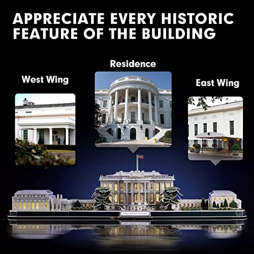CubicFun 3d Puzzles for Adults LED Rotatable White House with Detailed Interior Model Kit, Lighting 3d Puzzle US Architecture Building Family Puzzle CubicFun