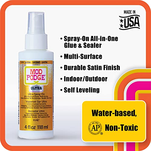 Mod Podge Ultra Satin Glue, 4 fl oz Premium Acrylic Sealer, Perfect for Easy to Apply DIY Arts and Crafts, CS25380, Clear Mod Podge
