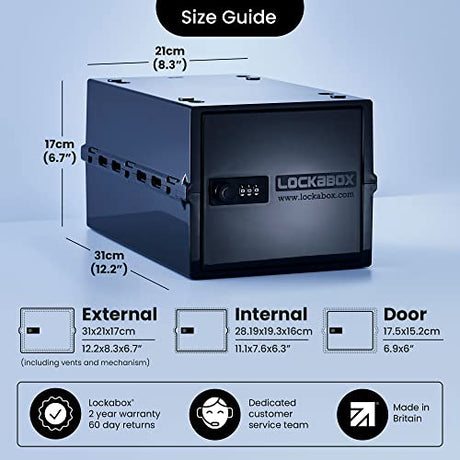Lockabox One™ | Compact and Hygienic Lockable Storage Box for Food, Medicines, Tech and Home Safety | One Size 12 x 8 x 6.6 inches externally (Jet) Lockabox