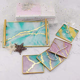 RESINWORLD Resin Tray Mold, 1Pc Thick Rectangle Tray Mold with 4 Pack Square Coaster Molds, Shiny Flat Edge Coaster Tray Silicone Mold for Resin ResinWorld