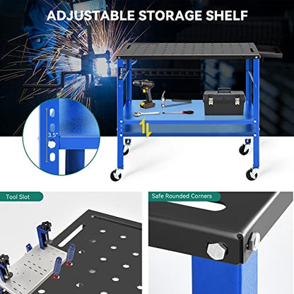 YITAHOME Portable Welding Table, 36" x 18" Welding Table Top with 5/8" Holes, Casters with Brakes, 1200lb Load Capacity Metal Welding Bench, Extra - WoodArtSupply