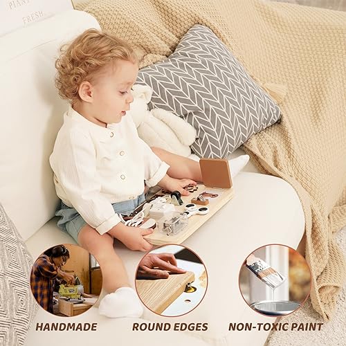 Busy Board for Toddlers - Montessori Toys for 1 2 3 4 Years Old - Wooden Sensory Toys for Autistic Children - Preschool Learning Activities for Fine Potatomato