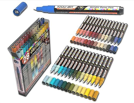 28 Southwestern Colors Acrylic Paint Pens Studio Color Series Markers Set 0.7mm Extra Fine Tip, Rock Painting, Glass, Mugs, Wood, Metal, Canvas, DIY, TOOLI-ART
