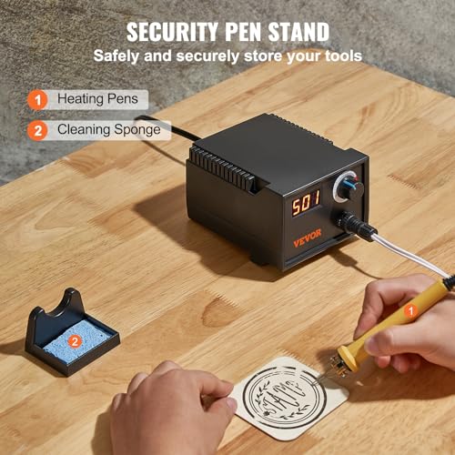 VEVOR Wood Burning Kit, 200~700°C Adjustable Temperature with Display, Wood Burner with 1 Pyrography Pen, 23 Wire Nibs, 1 Pen Holder, 4 Wood Chip, 1 - WoodArtSupply