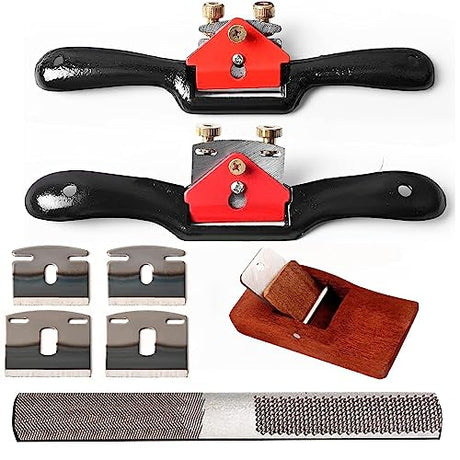 Adjustable Spokeshave Set 2pcs SpokeShave, 6pcs Metal Blade, Portable Woodworking Planes and 4-Way Wood Rasp File, Perfect for Wood Craft, Wood Klmnduo