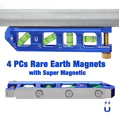 WORKPRO Conduit Bending Level, Magnetic Torpedo Level, Pipe Level, Bubble Vials for 0°/90°/30°/45° Measurements, Aluminum Alloy Construction, - WoodArtSupply