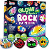 12 Rock Painting Kit, 43 Pcs Arts and Crafts for Kids Ages 4-8+, Art Supplies with 18 Paints (Glow in The Dark & Metallic & Standard), Craft Paint JOYIN