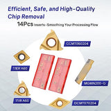 JOOGTO Indexable Lathe Turning Tool 21Pcs Kit 1/2'' 12mm Shank 7 Pcs Metal Lathe Tool Holder Set for Turning Grooving Threading Boring with 14 Pcs Joogto