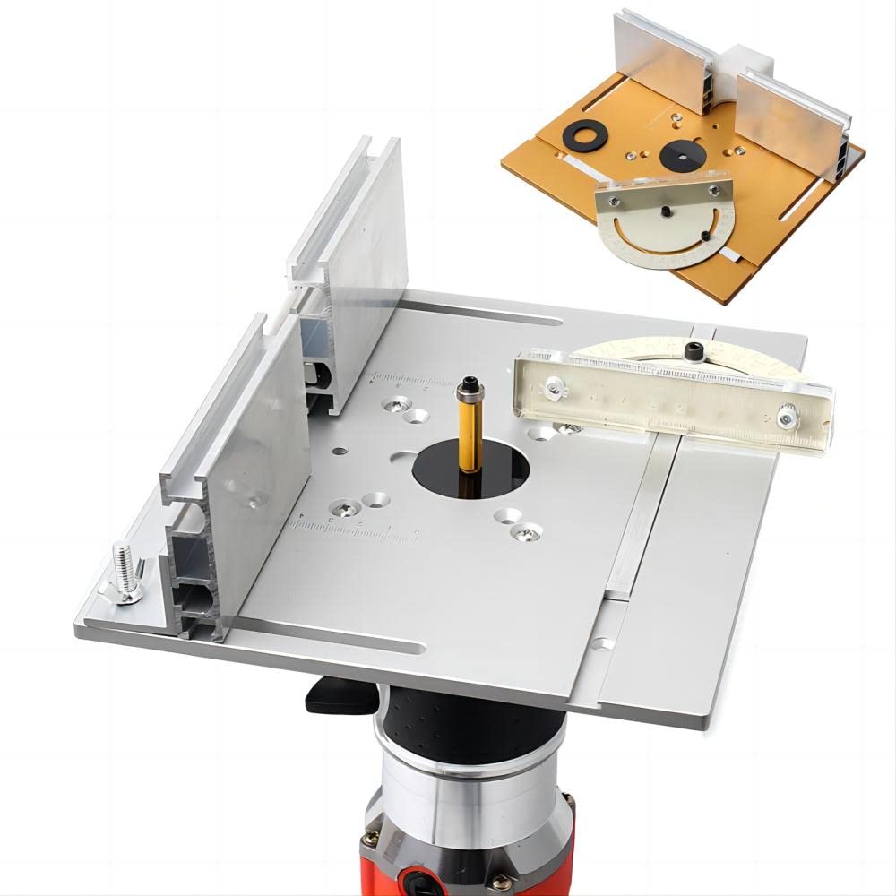 KETIPED Aluminium Router Table Insert Plate,Woodworking Benches Router Flip Plate with Miter Gauge Guide Aluminium Fence Sliding