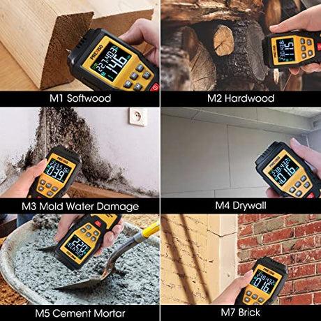 PREXISO Wood Moisture Meter - 7 in 1Digital Moisture Meter for Firewood, Woodworking, Walls, Home, Drywall, Paper, Floor - Moisture Reader, Pin-Type Prexiso