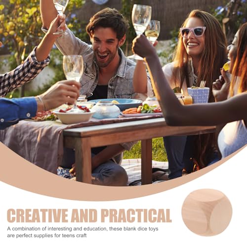 EXCEART Blank Wooden Dice 3pcs Unfinished Square Blocks 6 Sided Wooden Cubes with Rounded Corners for Xmas DIY Craft Projects EXCEART