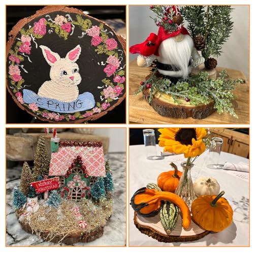 SHUESS 8 PCS 7-7.8 Inch Nature Unfinished Wood Slices, Round Wooden Circle with Tree Bark, Large Natural Pine Wood Slabs Rustic Wood Slices for DIY SHUESS