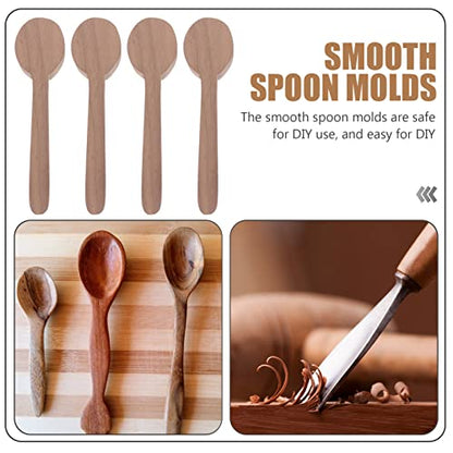 ULTNICE DIY Kits 4pcs Walnut Wood Carving Spoon Blank Unfinished Wooden Craft Whittling Kit for Whittler Starter DIY Kits