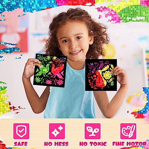 RMJOY Scratch Art Mini Notes: 160 Holographic Rainbow Scratch Paper Magic Craft Card DIY Kit Supplies Party Favor Gift Toy for Kid Art Craft Bulk Set RMJOY