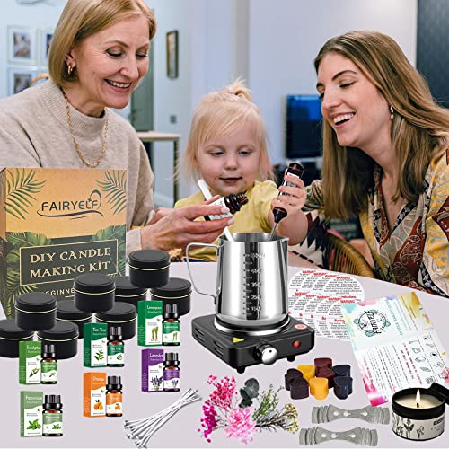 FAIRYELF Candle Making Kit with Wax Melter, Complete Candle Making Supplies, Soy Candle Wax Kit for Kids, Beginners, Adults, Including Electronic FAIRYELF