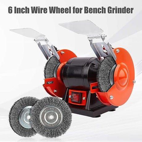 WENORA 6-Inch Wire Wheel for Bench Grinder, 0.012 Carbon Steel Wire with 1/2" & 5/8" Arbor Hole, for Removal of Rust, Paint and Scale from Metal and WENORA