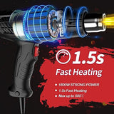 AcmyslaT Heat Gun 1800W Heavy Duty Soldering Hot Air Gun Variable Temperature Settings 572℉~932℉ (300℃-500℃) with 4 Heat Gun Attachment Nozzles Kit AcmyslaT