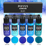 Pixiss Blue Alcohol Ink Set - 5 Shades of Highly Saturated Alcohol Ink for Epoxy Resin Supplies, Yupo Paper, Tumblers, Coasters - Resin Colorant for Pixiss