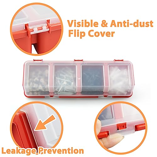 Screw Organizer Storage Bins, 2 Pack Stackable Bins with Lids, Divider Compartment Containers for Garage / Craft Tool Organizing, Tool Cart Cabinet LIGHT DUST